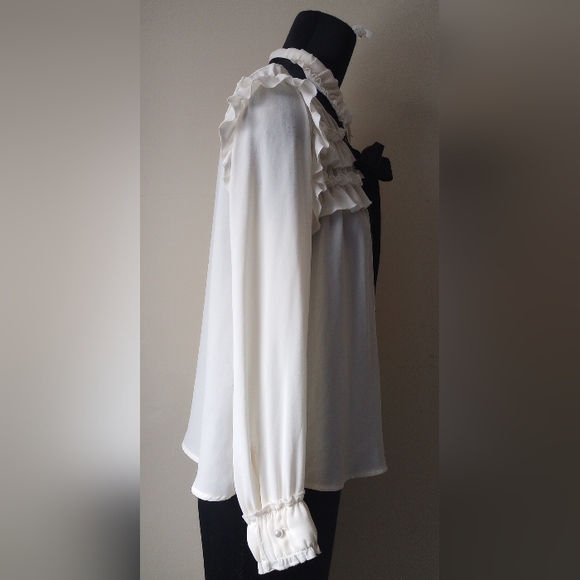 ZARA S/M Elegant Cream Ruffle Blouse - Picture 8 of 8